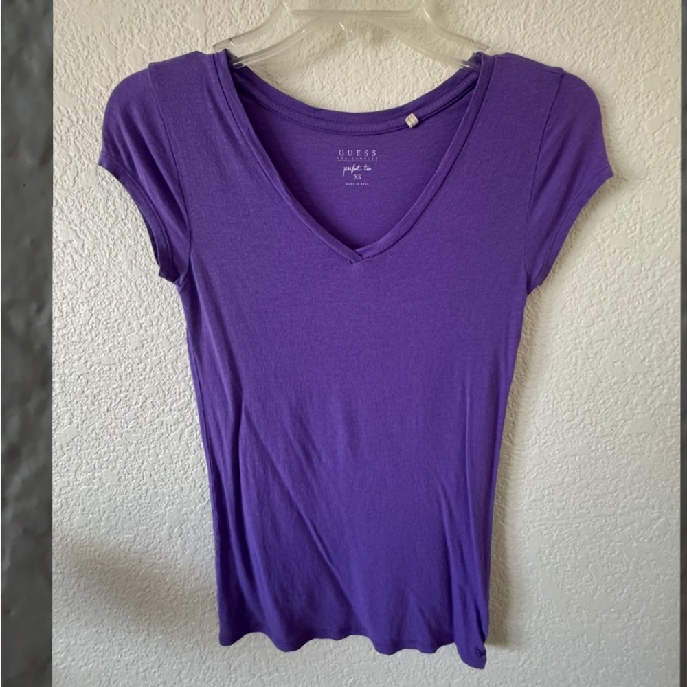 Guess Purple Fitted Cap Sleeve Tee